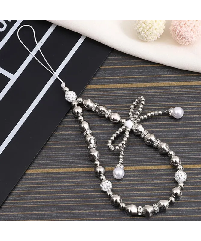 Charm de Téléphone Perles Argentées et Strass | ARGENTÉ