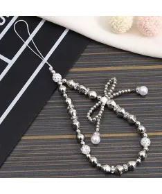 Charm de Téléphone Perles Argentées et Strass | ARGENTÉ
