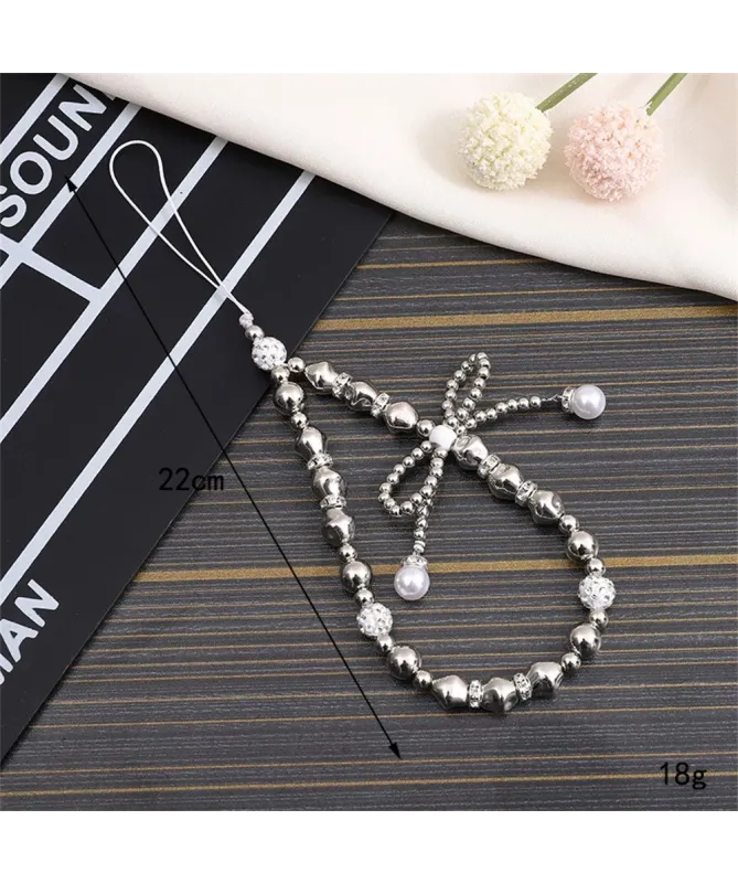 Charm de Téléphone Perles Argentées et Strass | ARGENTÉ