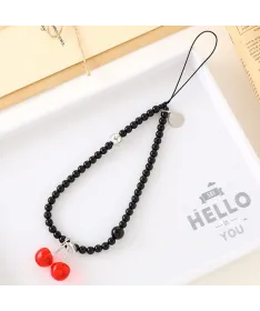 Charm de Téléphone Perles Noires et Cerises | CERISE