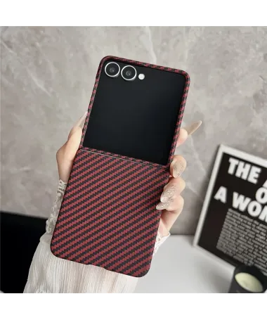 Coque Samsung Galaxy Z Flip 7 Fibre de Carbone Magnétique | VELOCITY Rouge foncé - photo 8