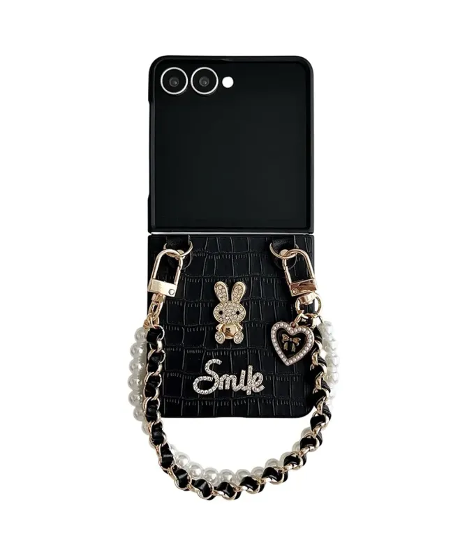 Coque Samsung Galaxy Z Flip 7 Crocodile avec Anse Perles | GLAMOUR