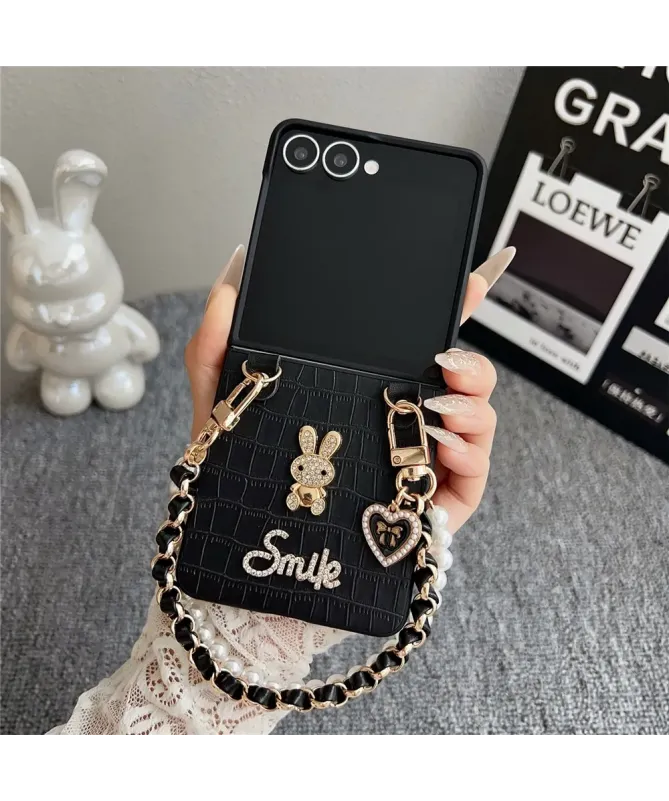 Coque Samsung Galaxy Z Flip 7 Crocodile avec Anse Perles | GLAMOUR