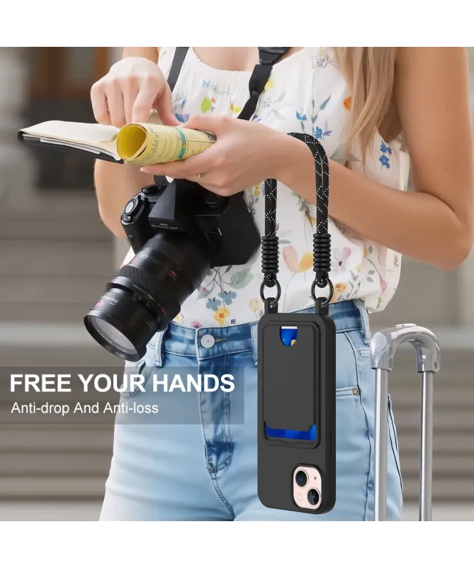 Coque avec Mini Cordon iPhone 15 Silicone et Porte-carte