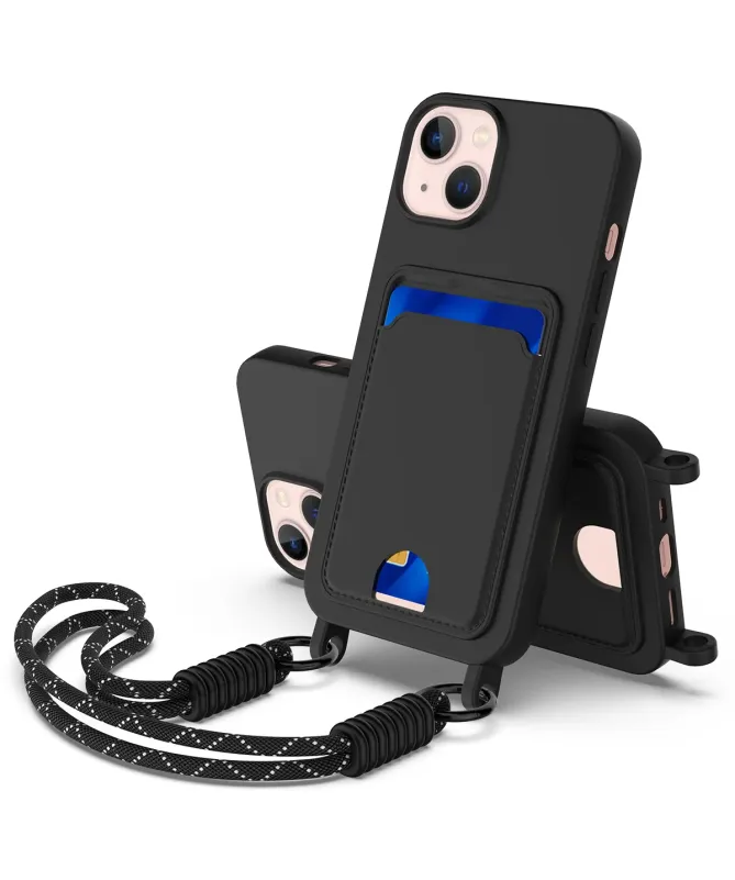 Coque avec Mini Cordon iPhone 14 Plus/15 Plus Silicone et Porte-carte