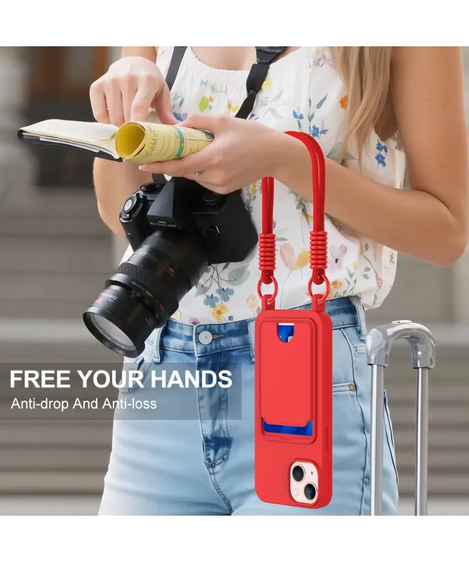 Coque avec Mini Cordon iPhone 15 Silicone et Porte-carte