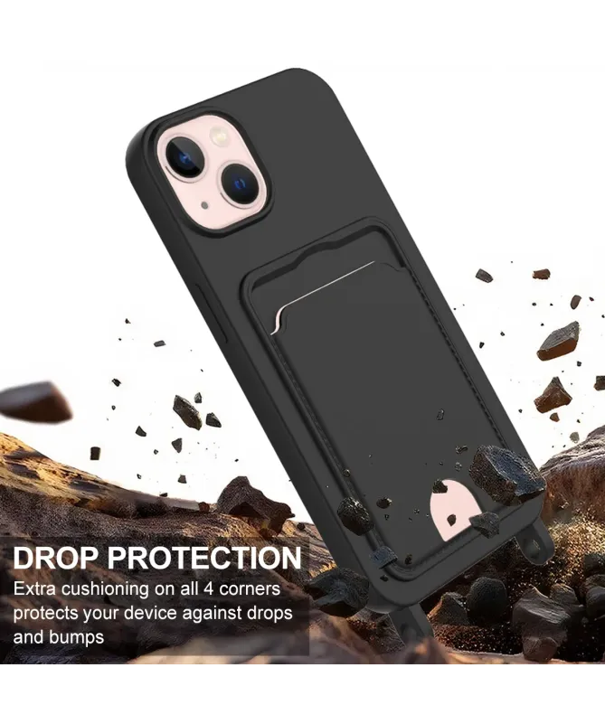 Coque avec Mini Cordon iPhone 14 Plus/15 Plus Silicone et Porte-carte