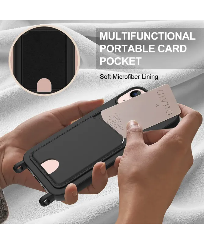 Coque avec Mini Cordon iPhone 14 Plus/15 Plus Silicone et Porte-carte