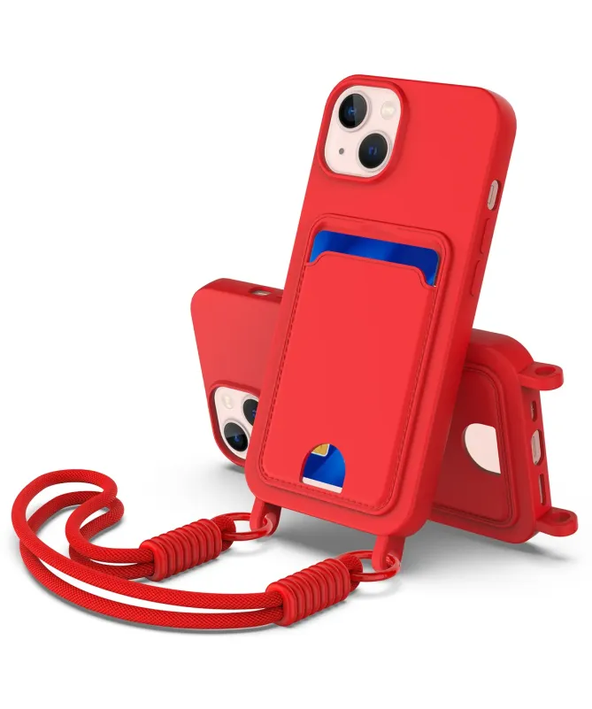 Coque avec Mini Cordon iPhone 14 Plus/15 Plus Silicone et Porte-carte