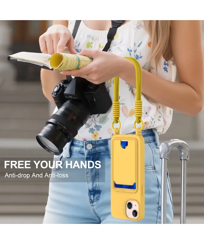 Coque avec Mini Cordon iPhone 15 Silicone et Porte-carte