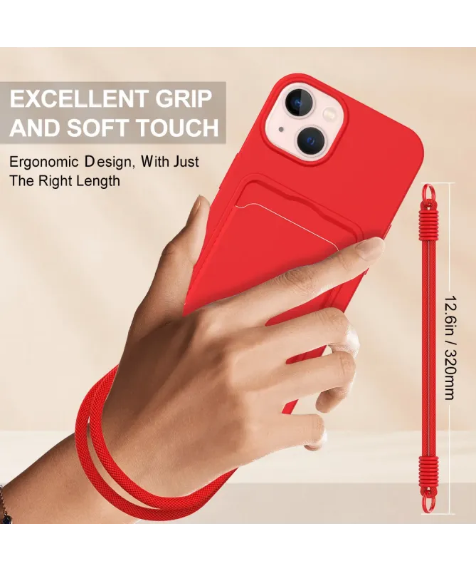 Coque avec Mini Cordon iPhone 14 Plus/15 Plus Silicone et Porte-carte