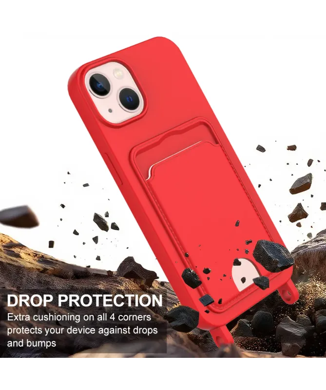 Coque avec Mini Cordon iPhone 14 Plus/15 Plus Silicone et Porte-carte