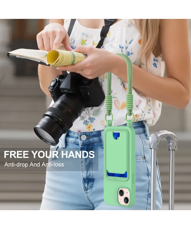 Coque avec Mini Cordon iPhone 15 Silicone et Porte-carte