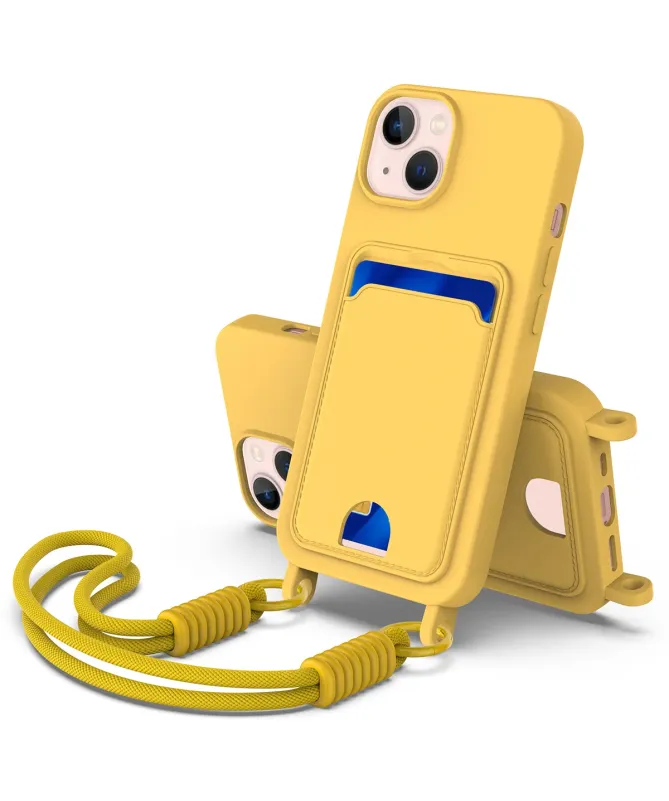 Coque avec Mini Cordon iPhone 14 Plus/15 Plus Silicone et Porte-carte