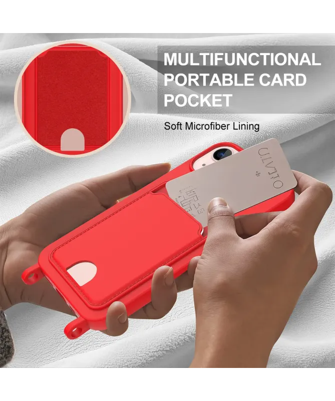 Coque avec Mini Cordon iPhone 14 Plus/15 Plus Silicone et Porte-carte