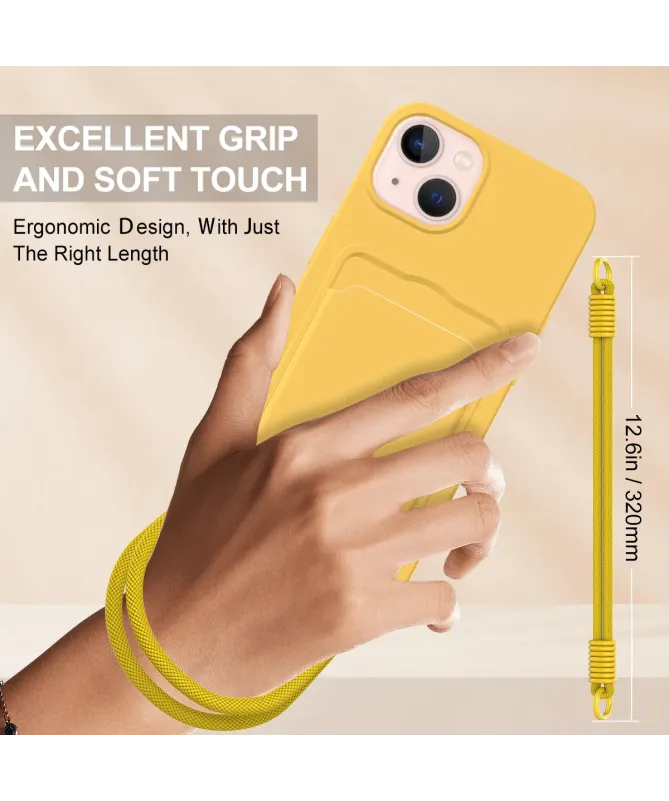 Coque avec Mini Cordon iPhone 14 Plus/15 Plus Silicone et Porte-carte