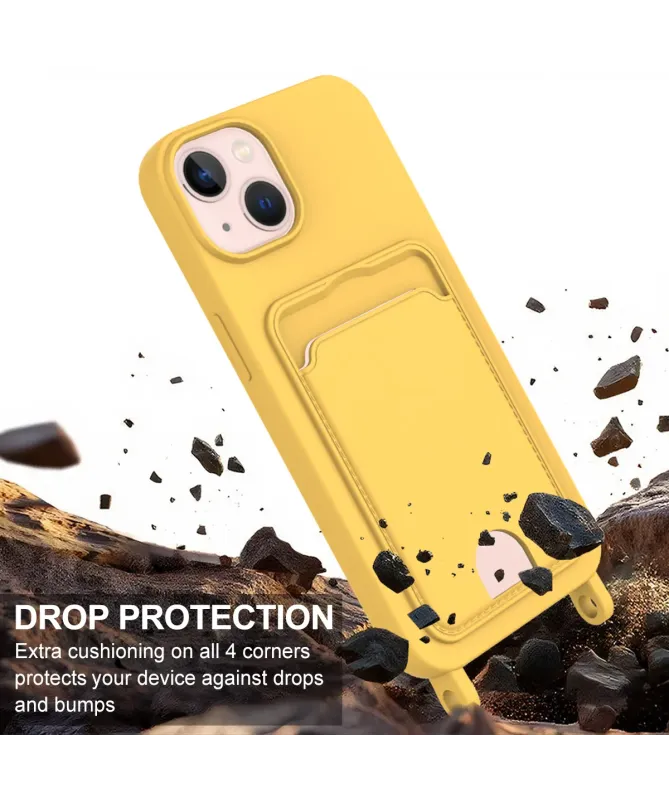 Coque avec Mini Cordon iPhone 14 Plus/15 Plus Silicone et Porte-carte