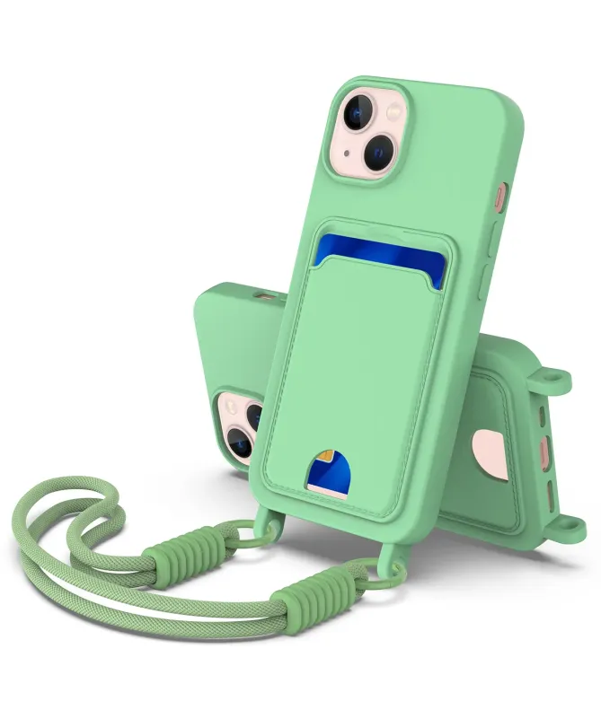 Coque avec Mini Cordon iPhone 14 Plus/15 Plus Silicone et Porte-carte