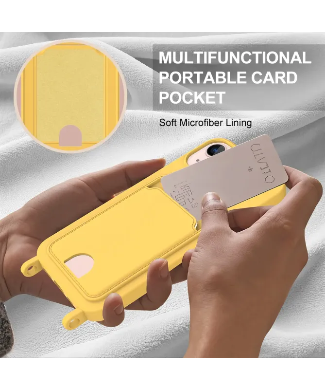 Coque avec Mini Cordon iPhone 14 Plus/15 Plus Silicone et Porte-carte