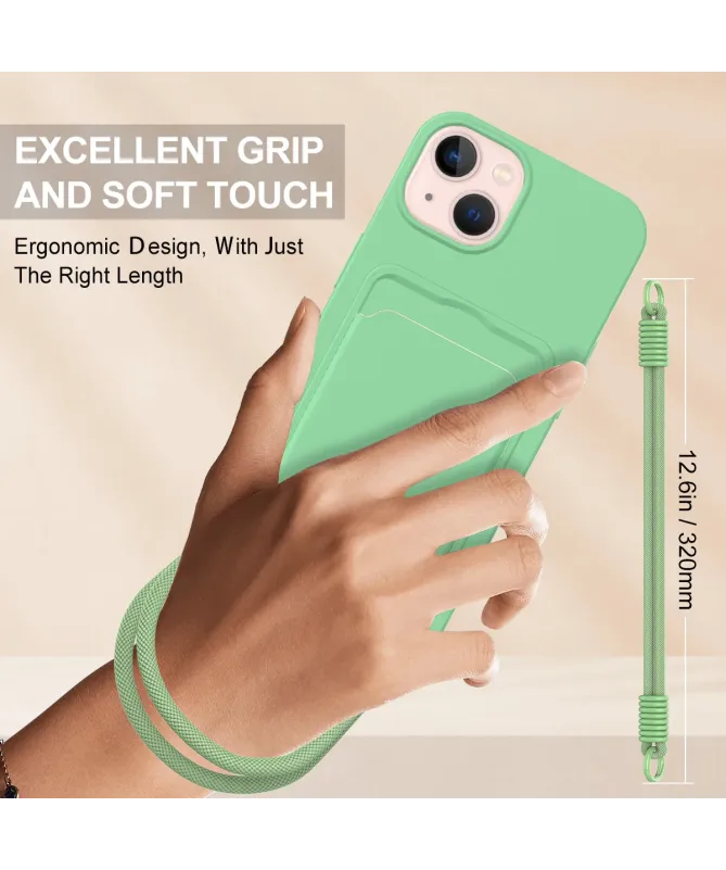 Coque avec Mini Cordon iPhone 14 Plus/15 Plus Silicone et Porte-carte
