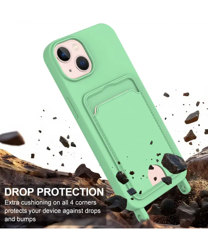 Coque avec Mini Cordon iPhone 14 Plus/15 Plus Silicone et Porte-carte