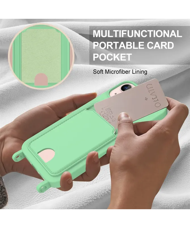 Coque avec Mini Cordon iPhone 14 Plus/15 Plus Silicone et Porte-carte
