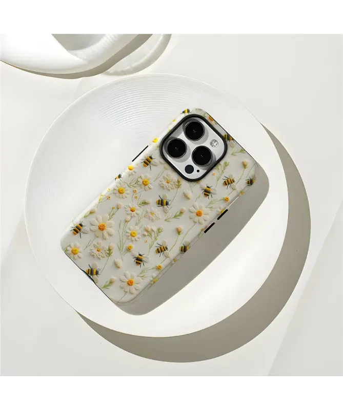 Coque iPhone 16 Pro Max Marguerites et Abeilles en Relief