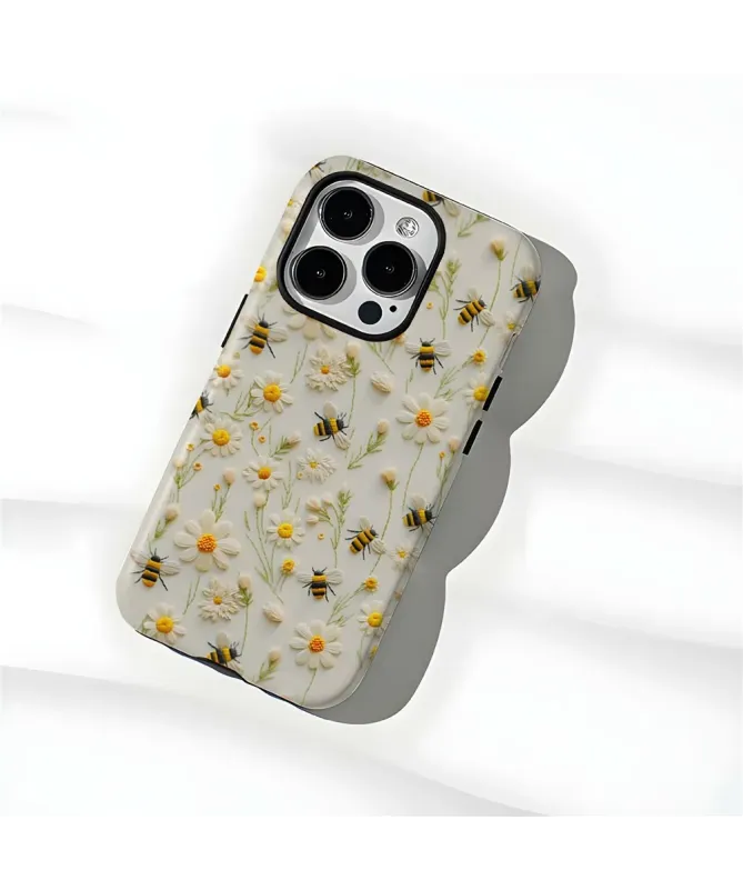 Coque iPhone 16 Pro Max Marguerites et Abeilles en Relief