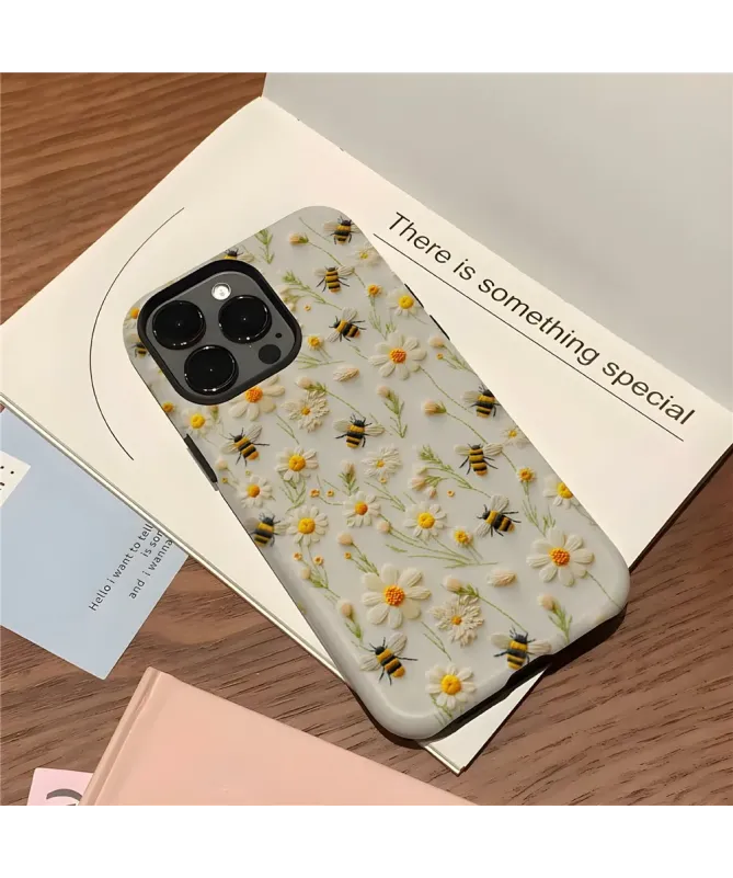 Coque iPhone 16 Pro Max Marguerites et Abeilles en Relief