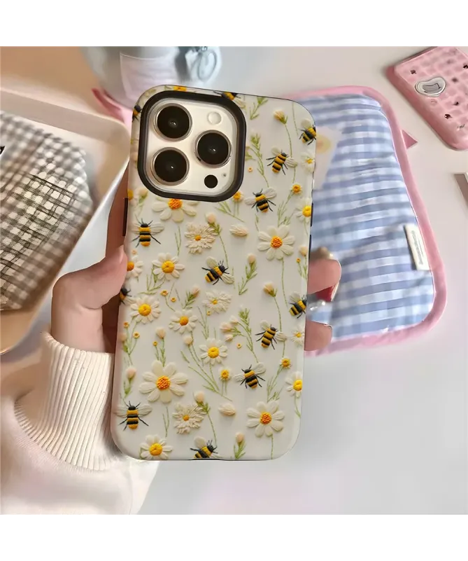 Coque iPhone 16 Pro Max Marguerites et Abeilles en Relief