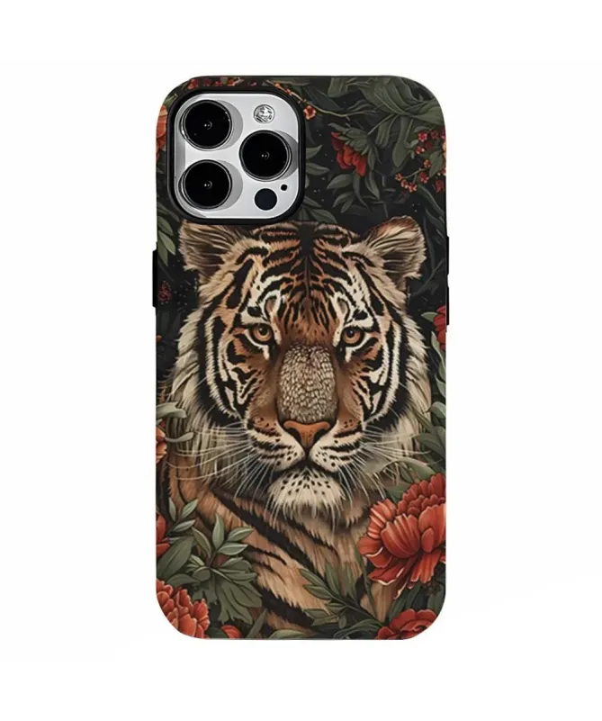 Coque iPhone 16 Pro Portrait Tigre Floral