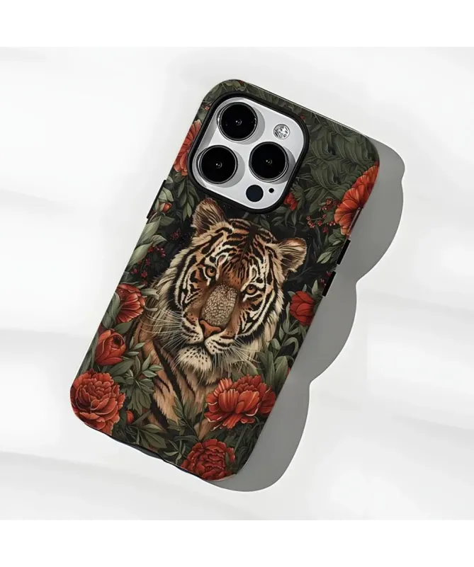 Coque iPhone 16 Pro Portrait Tigre Floral