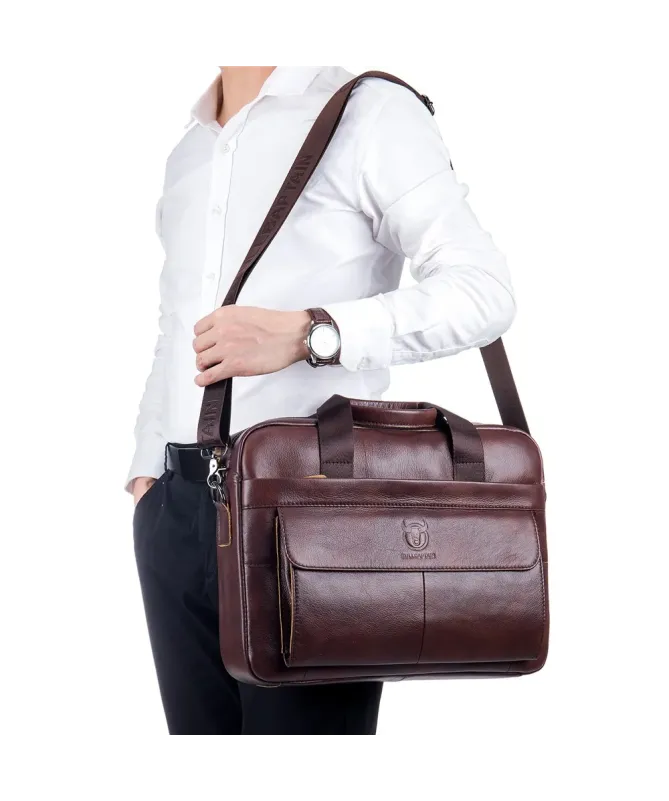 Sacoche Ordinateur 14 pouces en Cuir Véritable Business pour Homme