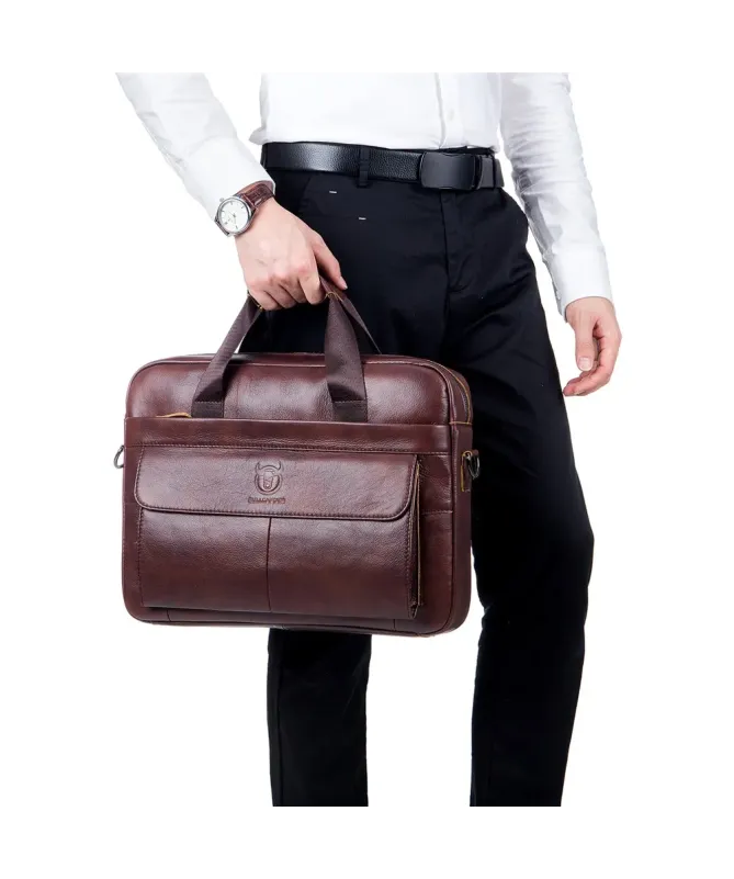 Sacoche Ordinateur 14 pouces en Cuir Véritable Business pour Homme