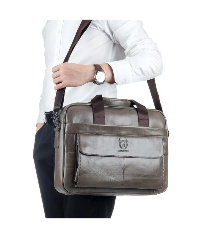 Sacoche Ordinateur 14 pouces en Cuir Véritable Business pour Homme