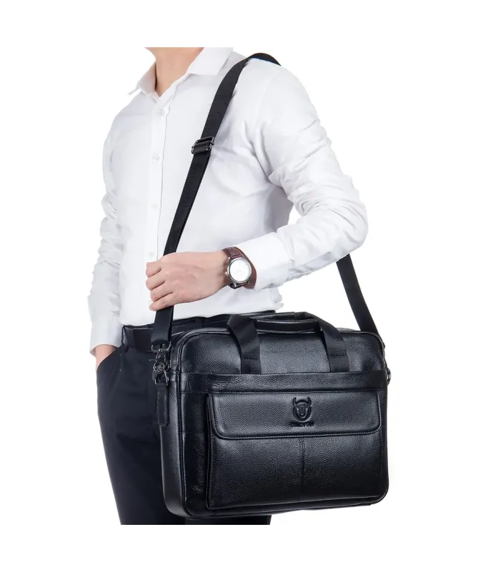Sacoche Ordinateur 14 pouces en Cuir Véritable Business pour Homme