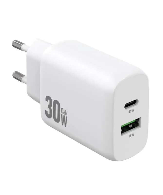 Chargeur Rapide Mural 30W GaN Double Port USB-C et USB-A