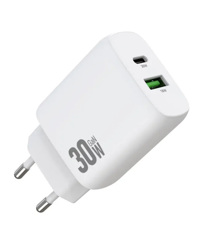 Chargeur Rapide Mural 30W GaN Double Port USB-C et USB-A