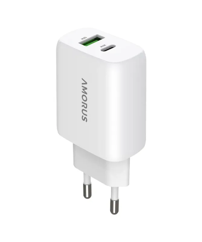 Chargeur Rapide Mural 30W GaN Double Port USB-C et USB-A