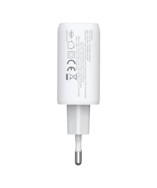 Chargeur Rapide Mural 30W GaN Double Port USB-C et USB-A