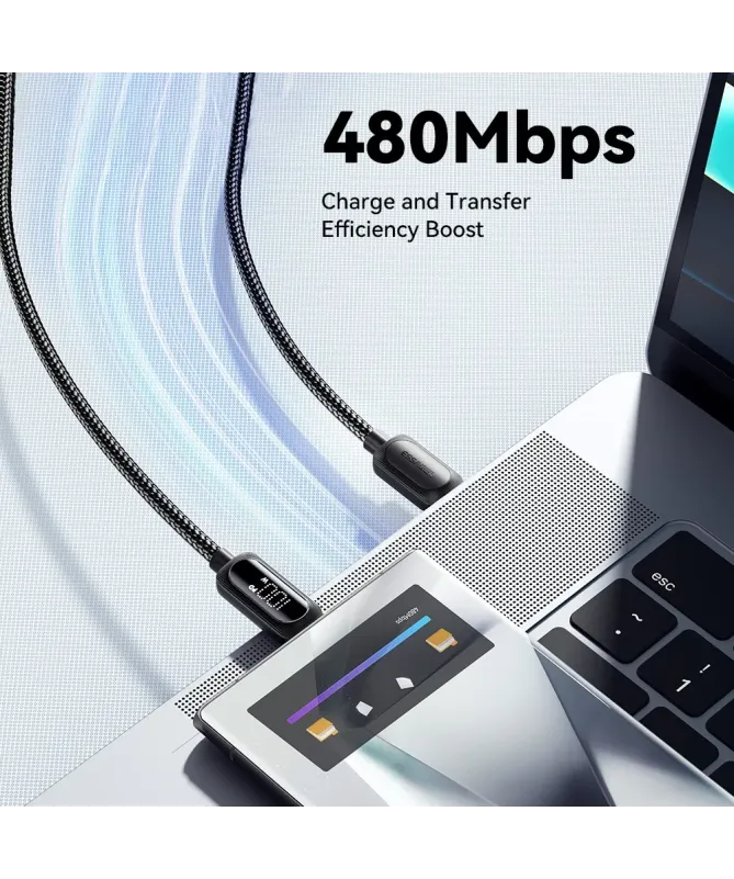 Câble USB-C vers USB-C 100W PD 2m avec Affichage Digital