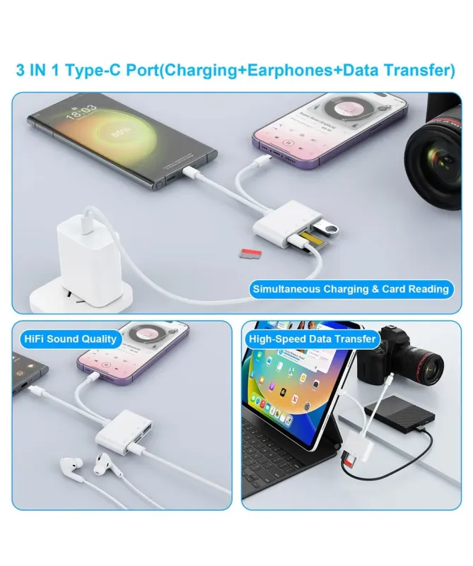 Adaptateur Lecteur de Carte SD/TF 4-en-1 pour iPhone et USB-C