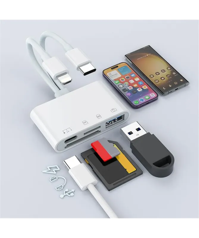 Adaptateur Lecteur de Carte SD/TF 4-en-1 pour iPhone et USB-C