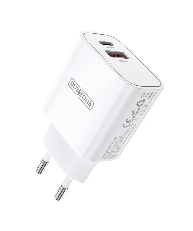 Chargeur Rapide Mural DUZZONA PD 30W Double Port USB-C et USB-A