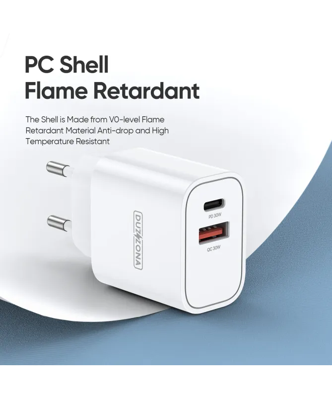 Chargeur Rapide Mural DUZZONA PD 30W Double Port USB-C et USB-A