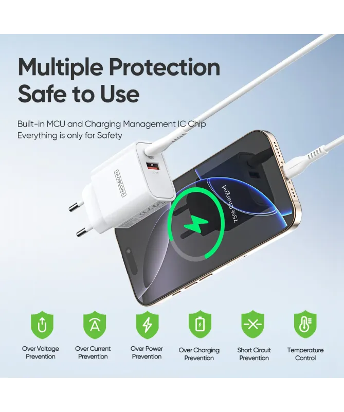 Chargeur Rapide Mural DUZZONA PD 30W Double Port USB-C et USB-A