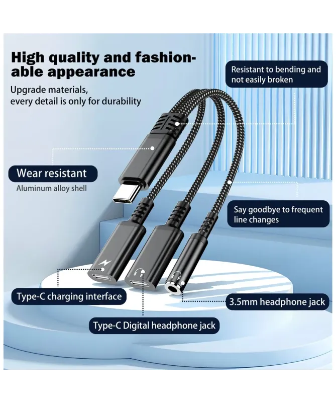 Adaptateur USB-C vers Jack 3.5mm et Charge Rapide PD 60W