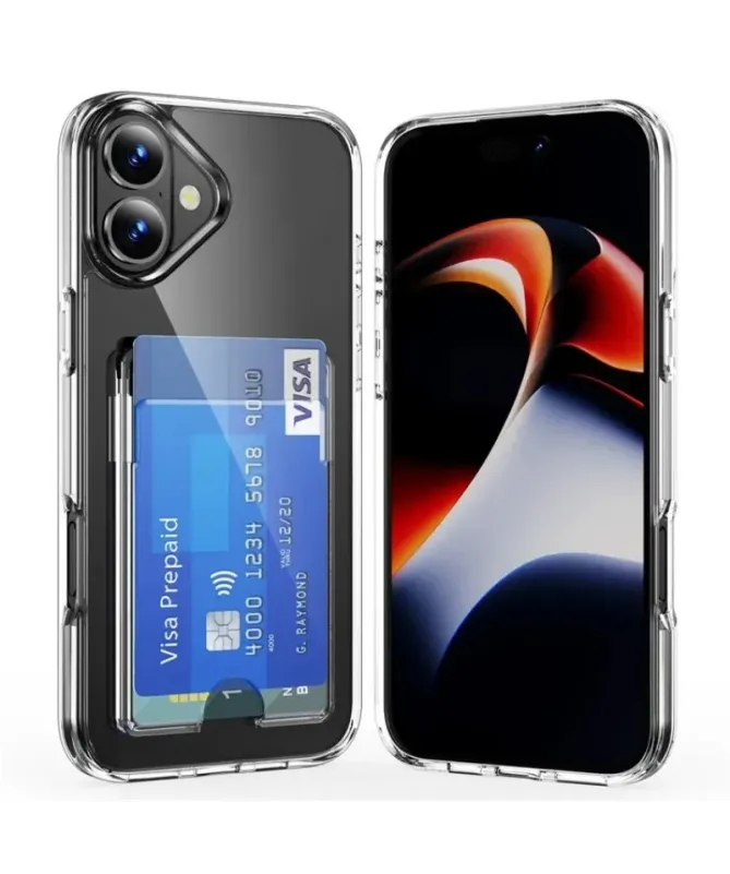 Pack iPhone 16 Coque Transparente avec Porte-Carte et Verre Trempé