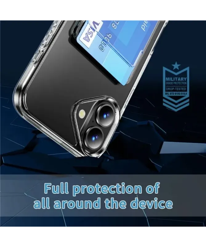 Pack iPhone 16 Coque Transparente avec Porte-Carte et Verre Trempé