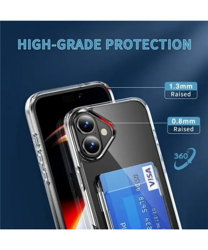 Pack iPhone 16 Coque Transparente avec Porte-Carte et Verre Trempé